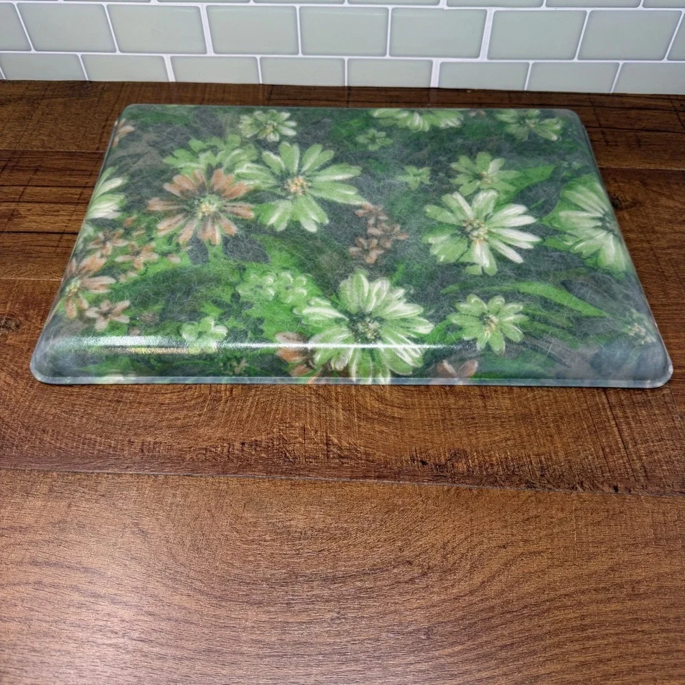 VTG 1960s MCM Fiberglass Floral Serving Tray 16x12 Green‎ Daisy Retro